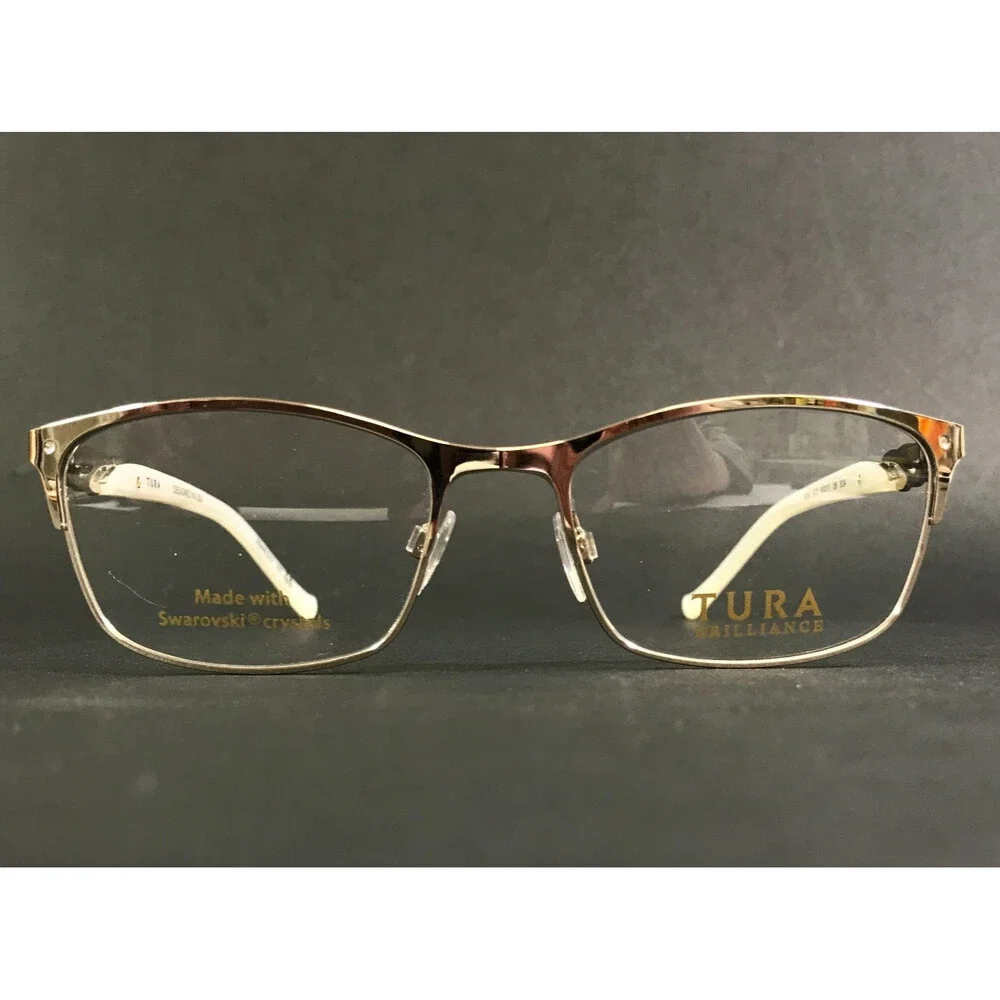 Tura Brilliance Eyeglasses Frames TE256 GLD Gold White Swarovski Cryst 50-17-135